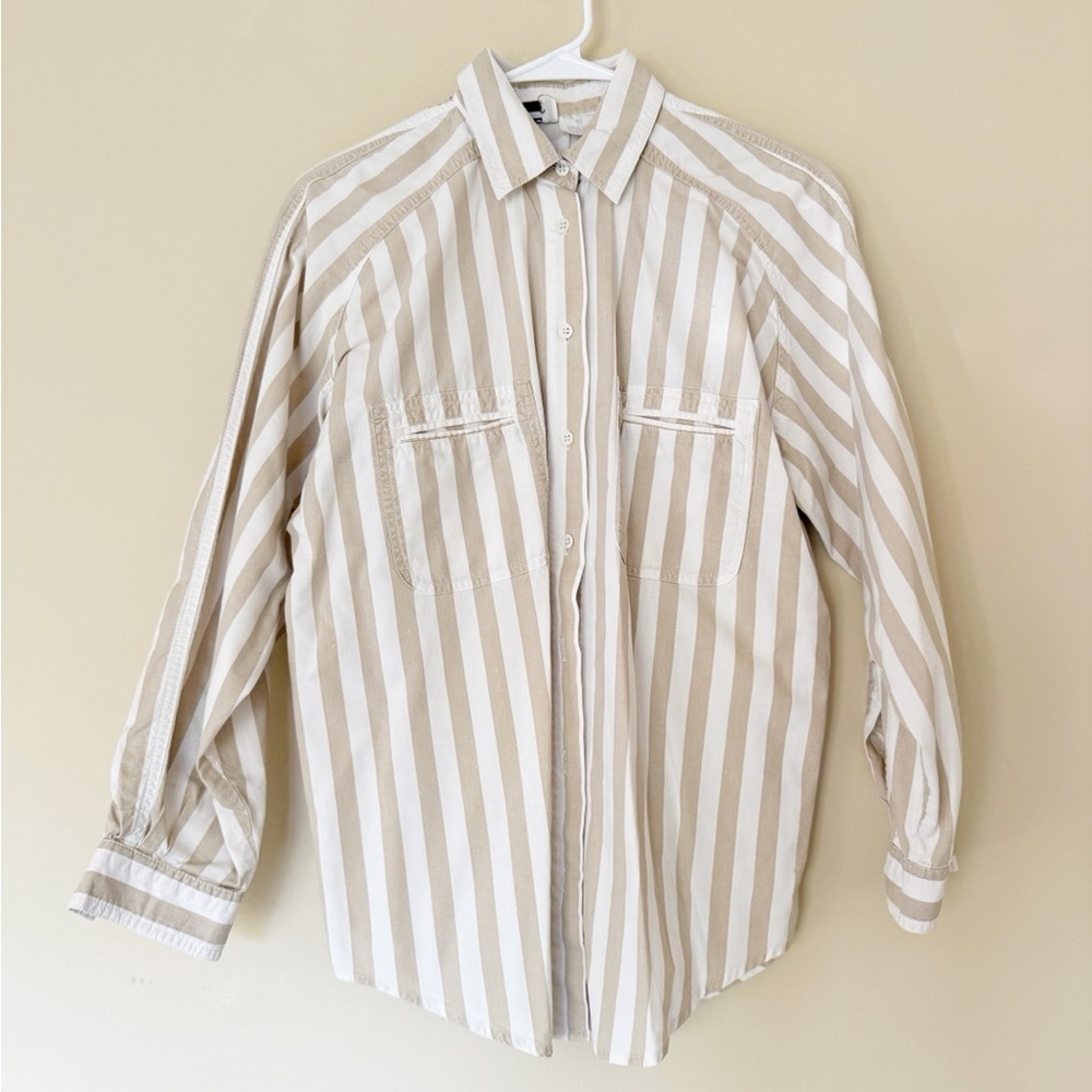 Vintage ILIO Button Down Woman's Striped Cotton Collared Shirt